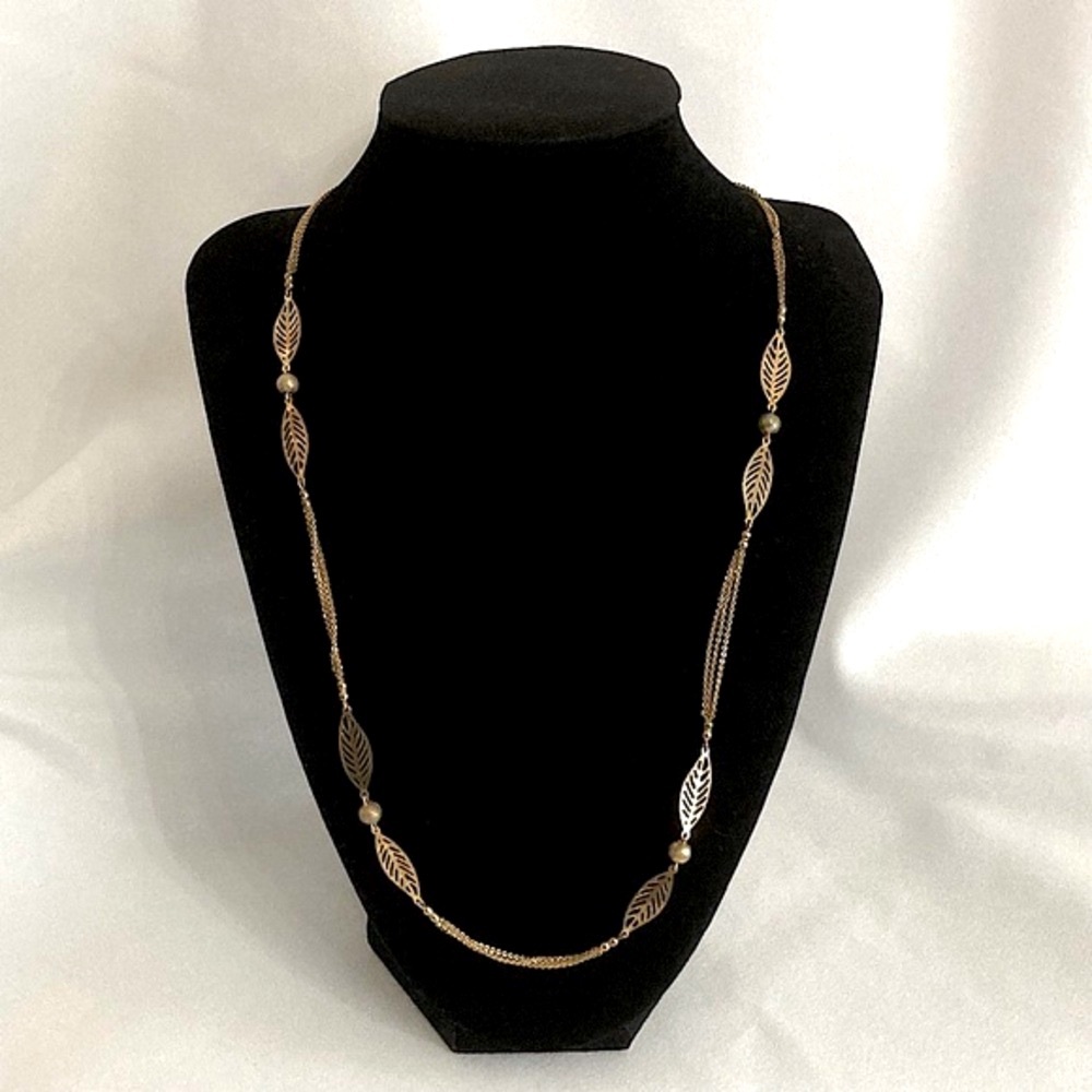 💫 Vintage Gold Leaves Beaded Chain Necklace